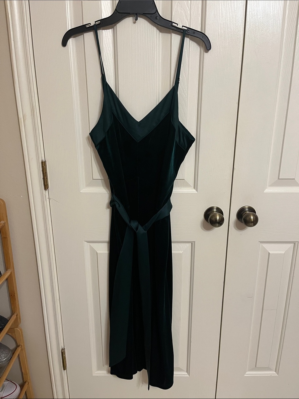a new day Deep Green Velvet Midi Slip Dress with Tie Waist